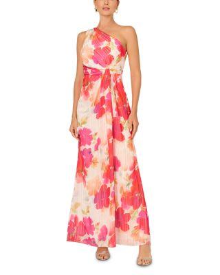 One Shoulder Floral Chiffon Gown by ADRIANNA PAPELL