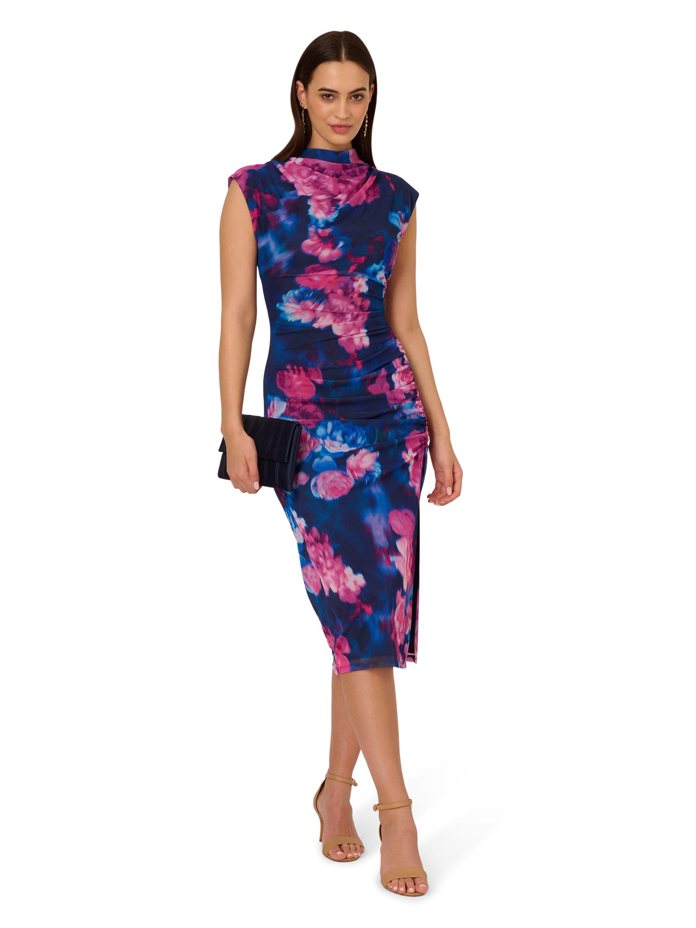 Print Mesh Draped Dress by ADRIANNA PAPELL