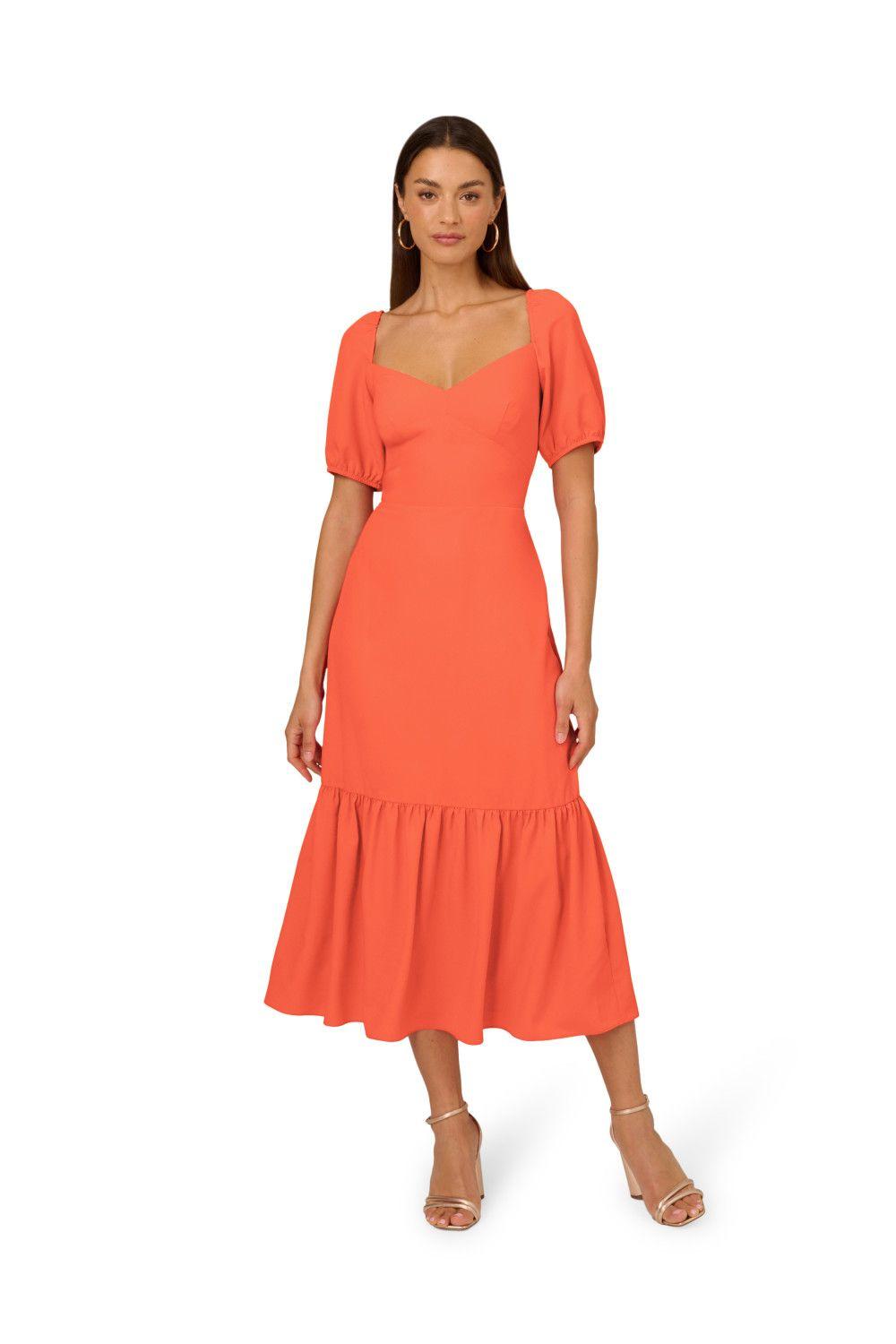 Puff Sleeve Midi Dress by ADRIANNA PAPELL