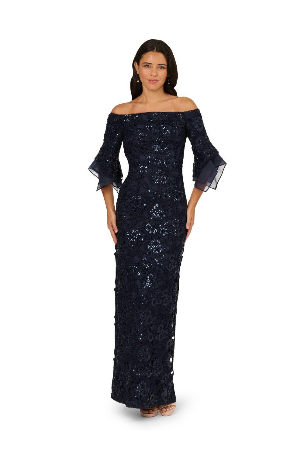 Sequin Lace Combo Column Gown by ADRIANNA PAPELL