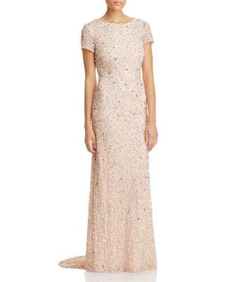 Sequined Cap Sleeve Gown by ADRIANNA PAPELL