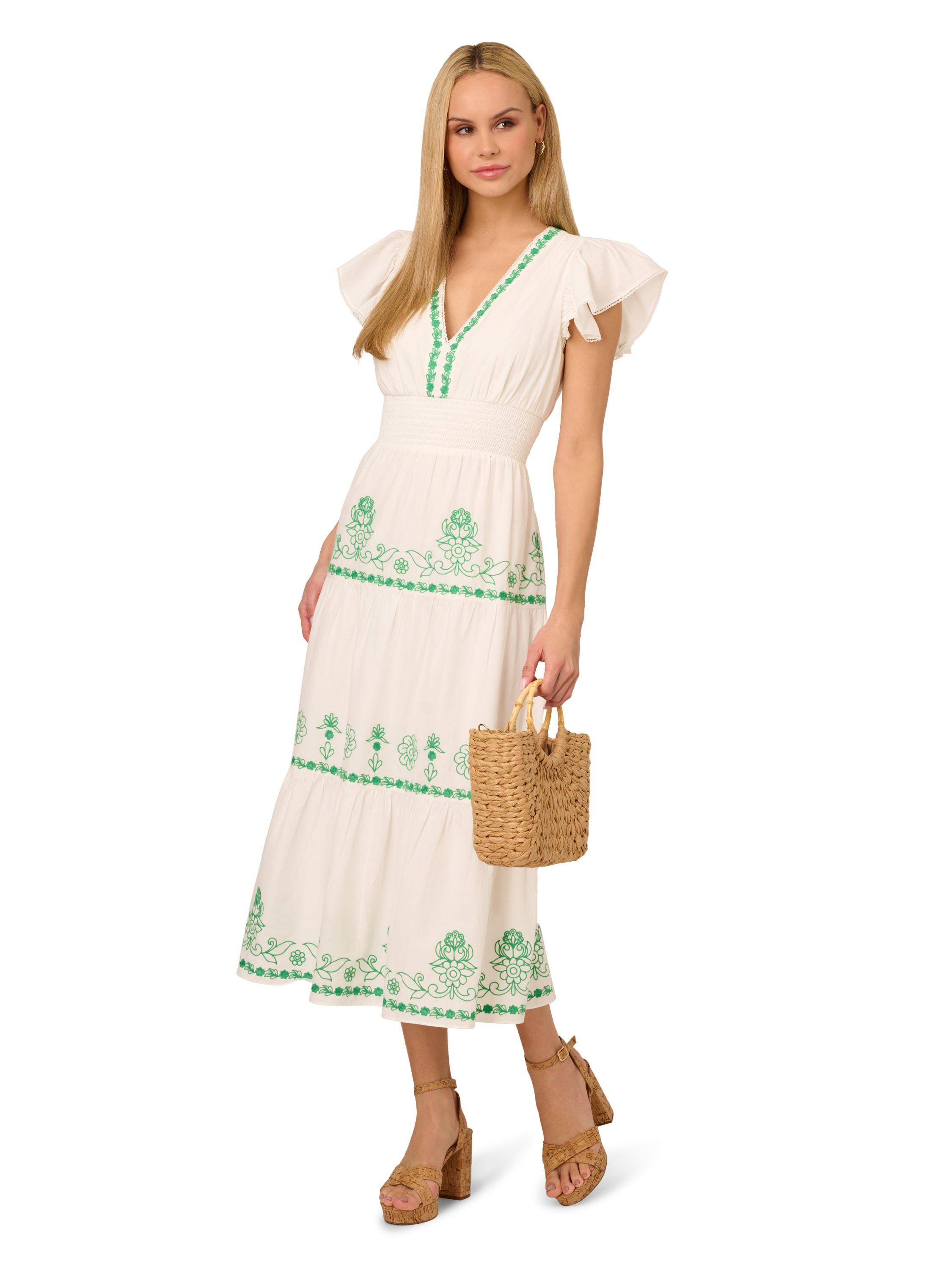 Smocked Waist Long Dress by ADRIANNA PAPELL