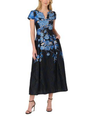 Split Neck Jacquard Dress by ADRIANNA PAPELL