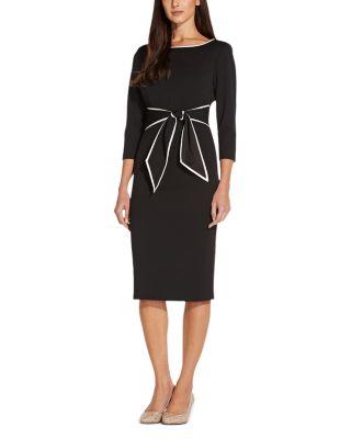 Tipped Crepe Tie Waist Dress by ADRIANNA PAPELL