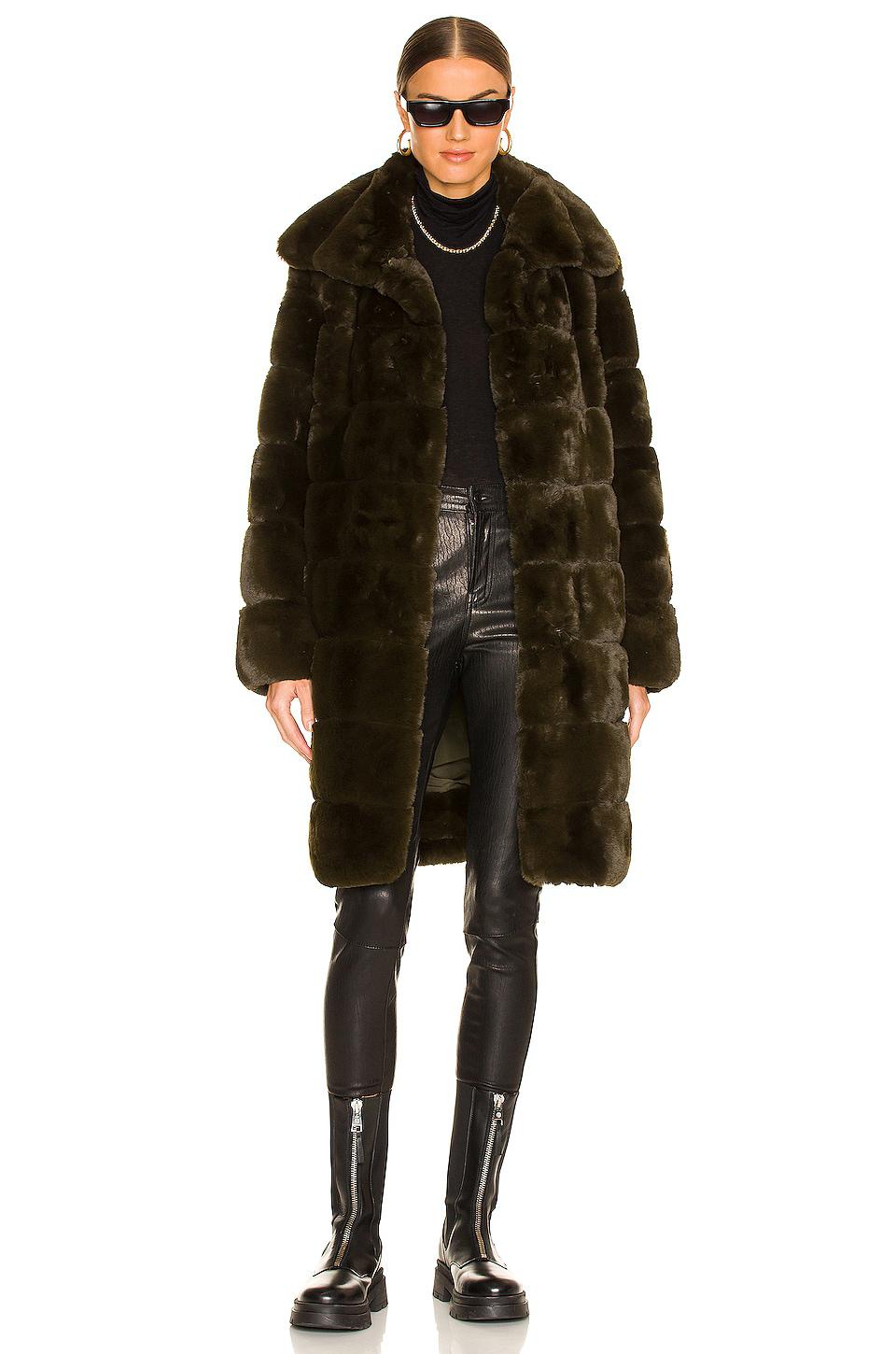 Adrienne Landau Faux Fur Long Coat in Olive by ADRIENNE LANDAU