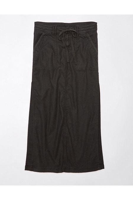 AE Dreamy Drape Linen-Blend Low-Rise Maxi Skirt Women's Charcoal 000 by AE