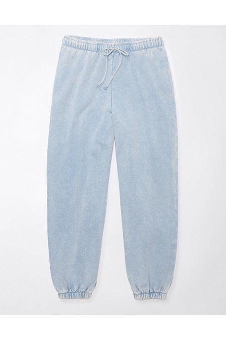 AE High-Waisted Baggiest Fleece Jogger Women's Washed Blue L by AE