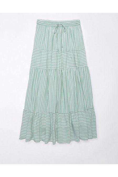 AE High-Waisted Multi Striped Maxi Skirt Women's Green XL by AE