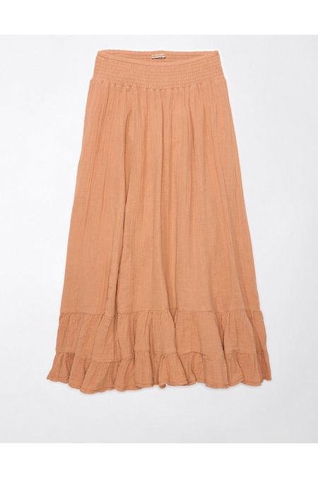 AE High-Waisted Tiered Maxi Skirt Women's Brown L by AE