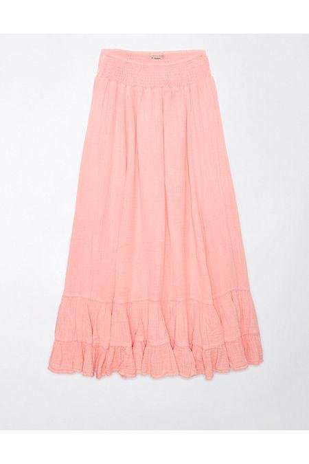 AE High-Waisted Tiered Maxi Skirt Women's Coral XS by AE