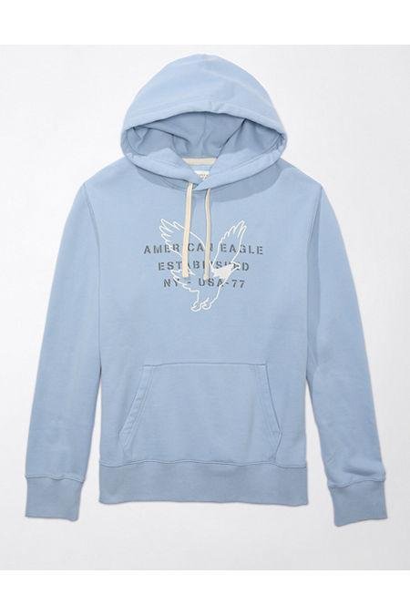 AE Logo Graphic Pullover Hoodie Men's Soft Blue XL by AE