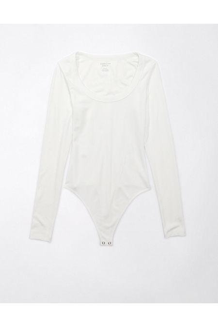 AE Long-Sleeve Scoop Bodysuit Women's White S by AE