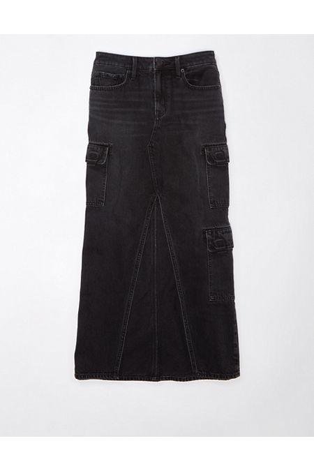 AE Low-Rise Denim Cargo Maxi Skirt Women's Black 6 by AE