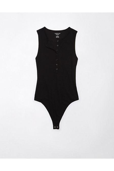 AE Sleeveless Henley Bodysuit Women's Bold Black S by AE