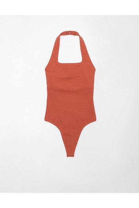 AE Square-Neck Main Squeeze Halter Bodysuit Women's Terracotta L by AE