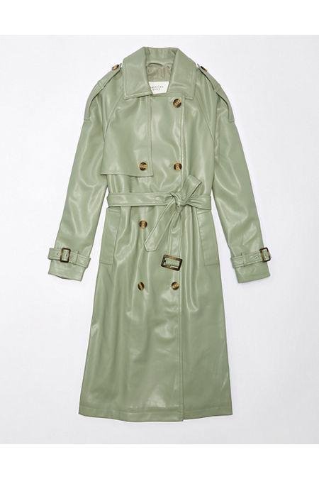 AE Vegan Leather Trench Coat Women's Olive XXL by AE