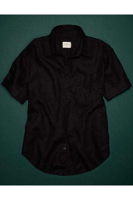 AE77 Premium Linen Boyfriend Button-Up Shirt NULL Black M by AE