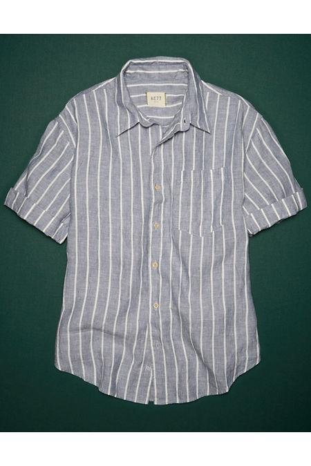 AE77 Premium Linen Boyfriend Button-Up Shirt NULL Chambray Blue XS by AE