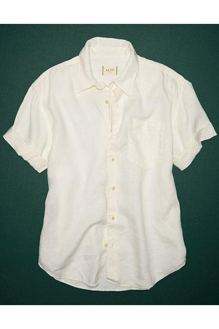 AE77 Premium Linen Boyfriend Button-Up Shirt NULL White XL by AE