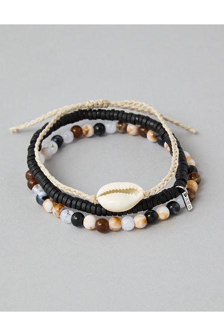 AEO Beaded Puka Shell Bracelets 3-Pack Men's Multi-Pack One Size by AE