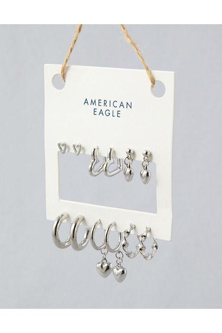 AEO Heart Earrings 6-Pack Women's Silver One Size by AE