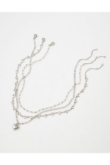 AEO Heart Necklace 3-Pack Women's Silver One Size by AE