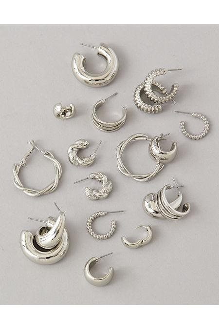 AEO Hoop Earrings 9-Pack Women's Silver One Size by AE