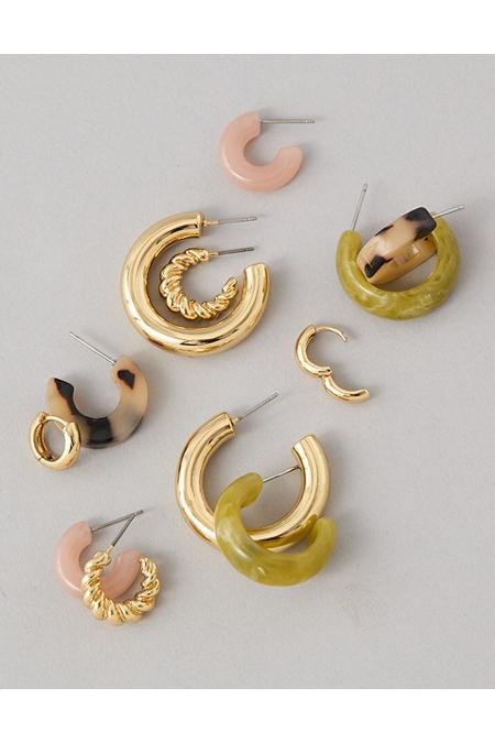 AEO Resin  Gold-Plated Hoop Earrings 6-Pack Women's Multi One Size by AE
