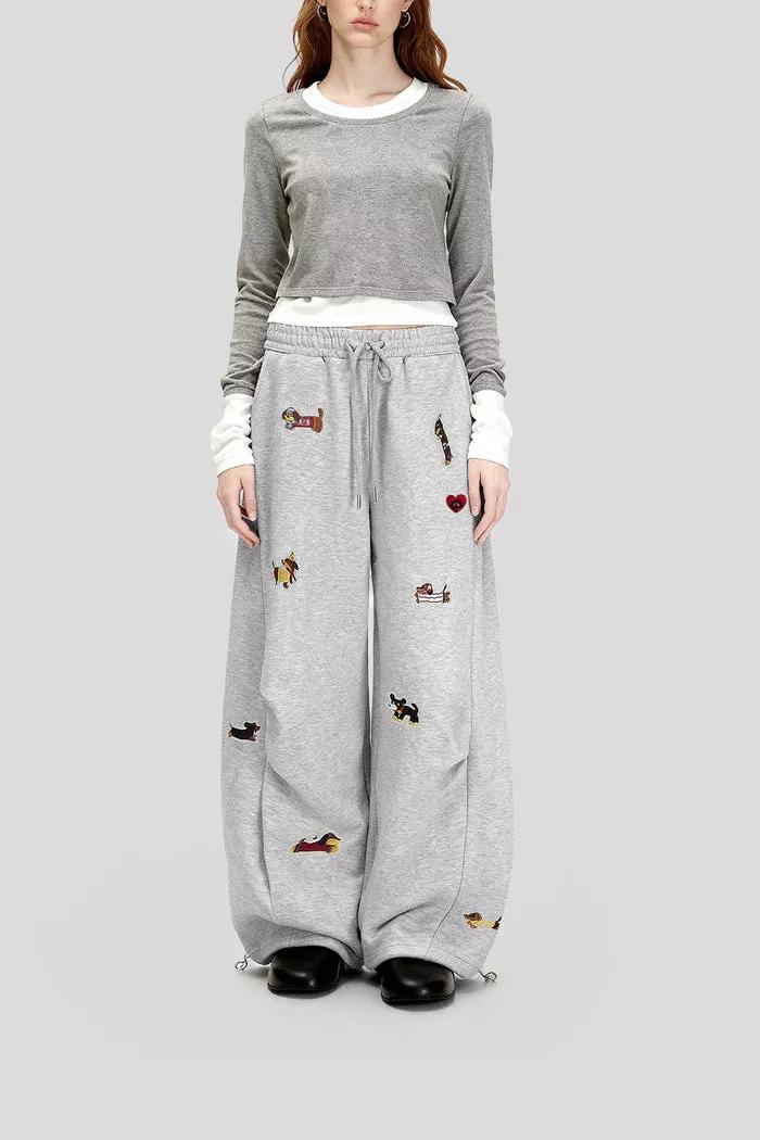 Aelfric Eden Embroidery Dog Baggy Barrel Sweatpants by AELFRIC EDEN
