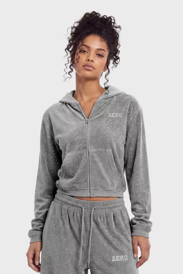 Aelfric Eden Rhinestone Velour Cropped Hoodie by AELFRIC EDEN