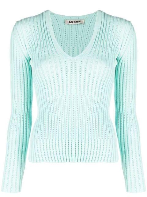 ribbed V-neck long-sleeve top by AERON