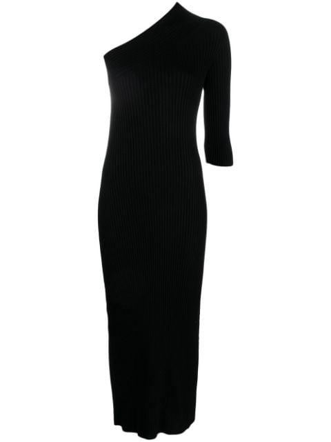 ribbed asymmetric midi dress by AERON