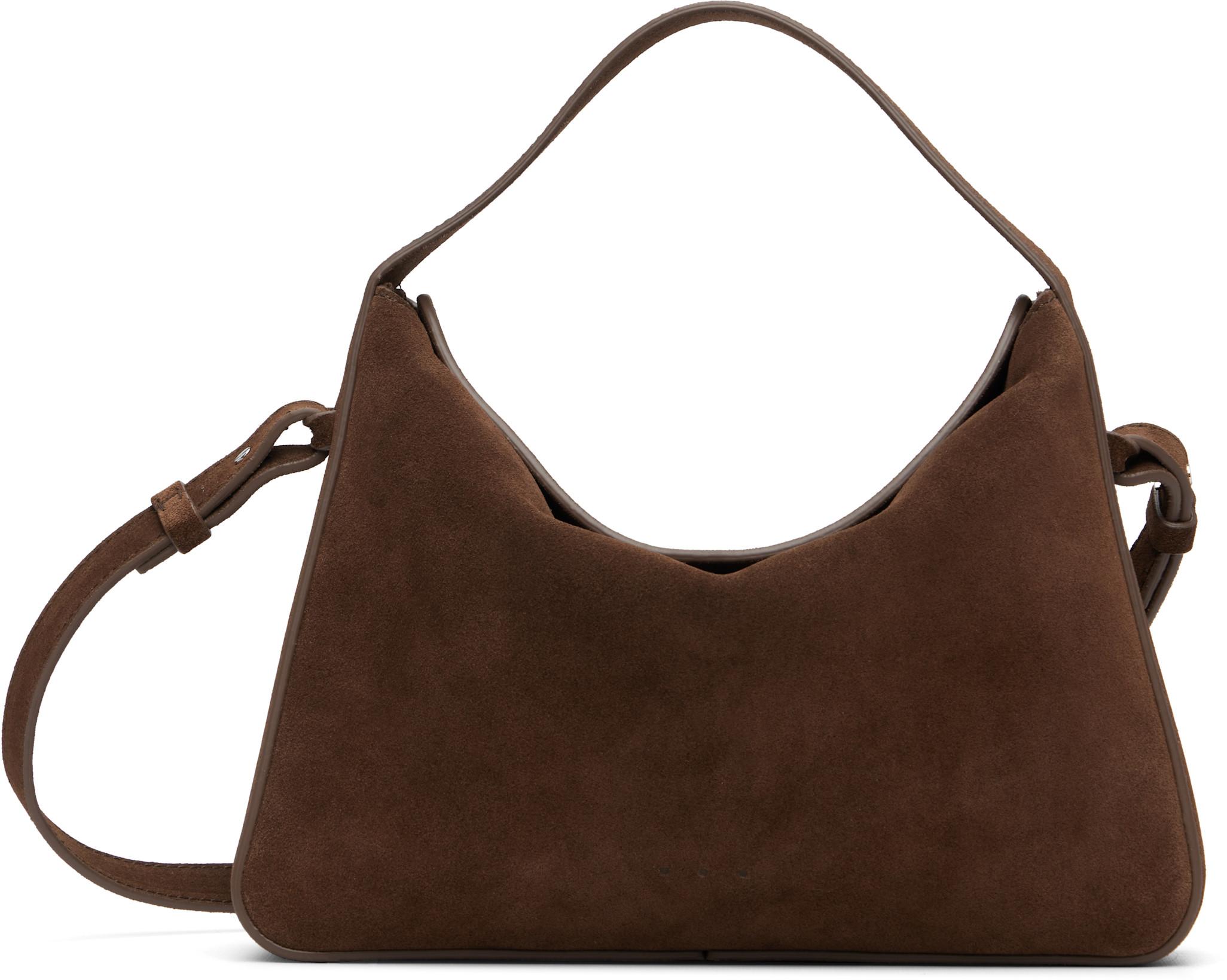 Brown Soft Baguette Crossbody Bag by AESTHER EKME
