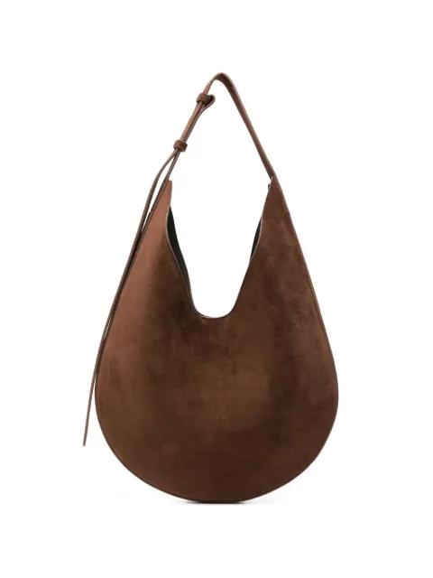 medium curved suede shoulder bag by AESTHER EKME