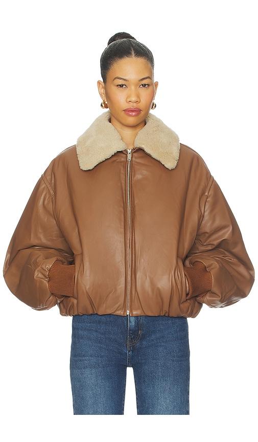 AEXAE Leather Bomber Jacket in Brown by AEXAE