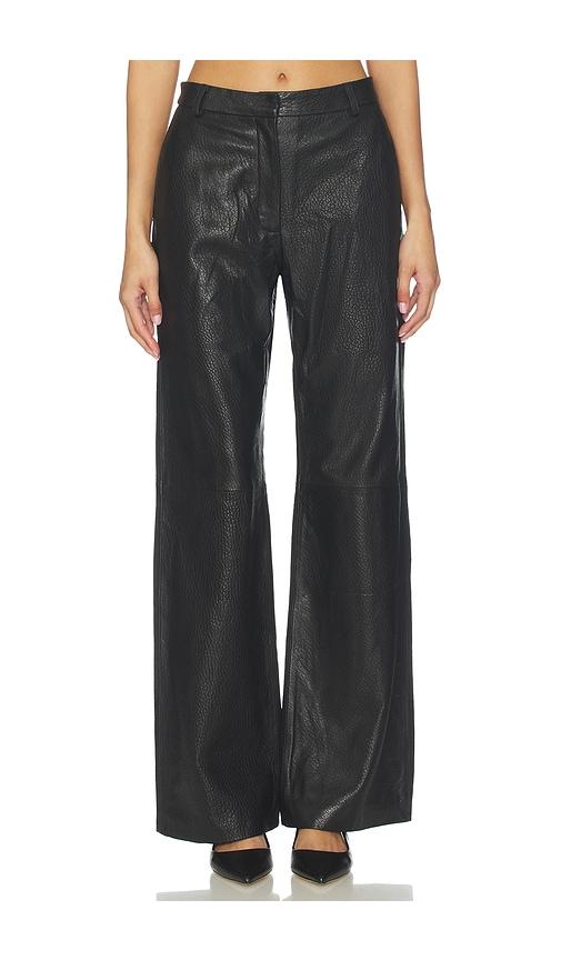 AEXAE Leather Pebble Straight Leg Pant in Black by AEXAE