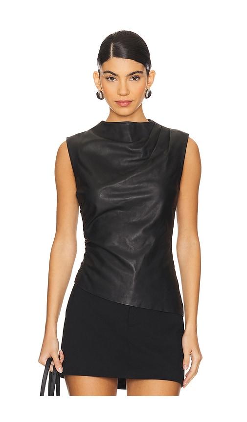 AEXAE Leather Ruched Top in Black by AEXAE