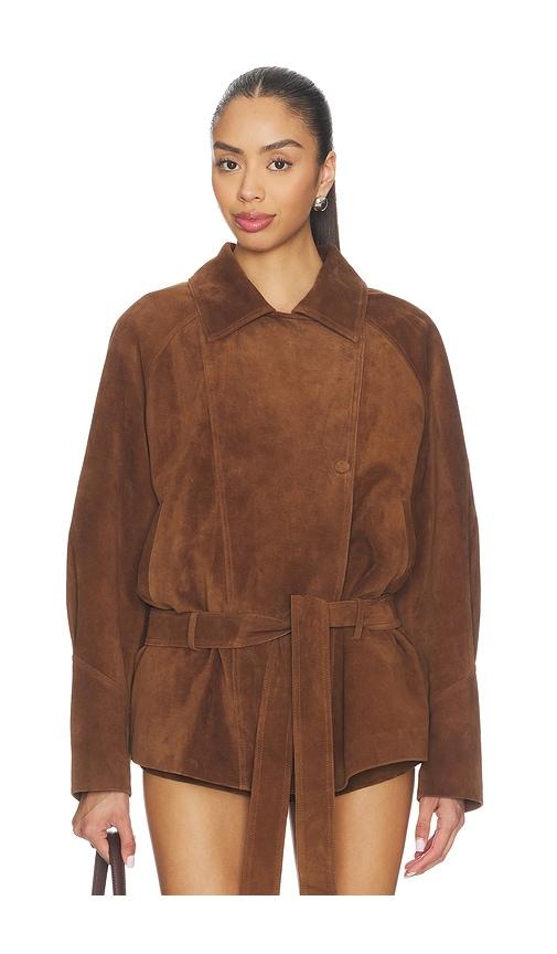 AEXAE Leather Suede Belted Jacket in Brown by AEXAE