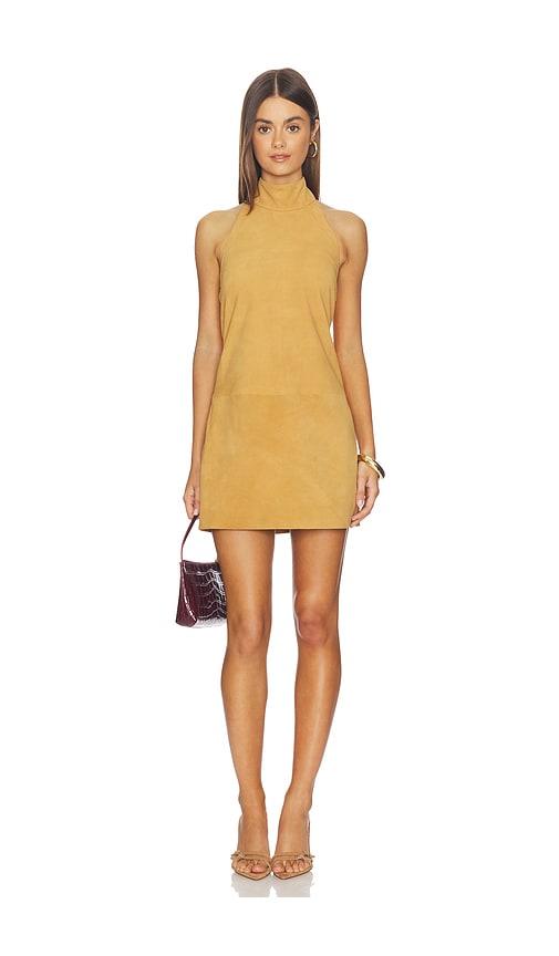 AEXAE Leather Suede Mini Halter Dress in Brown by AEXAE