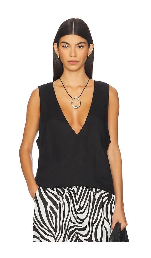 AEXAE Linen V Neck Top in Black by AEXAE