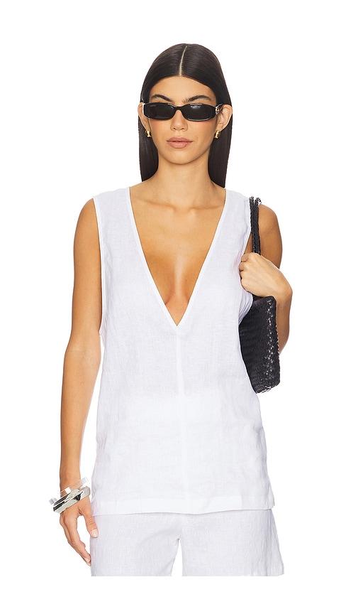 AEXAE Linen V Neck Top in White by AEXAE
