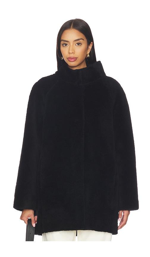 AEXAE Shearling High Neck Mid Length Jacket in Black by AEXAE