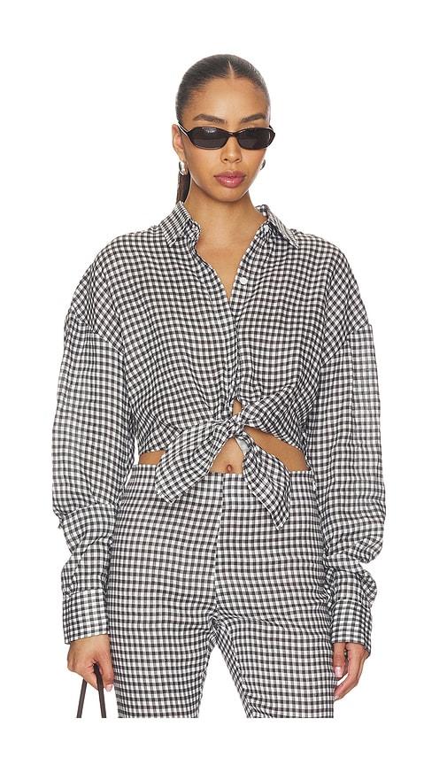 AEXAE x REVOLVE Linen Shirt Tie Top in Black & White by AEXAE