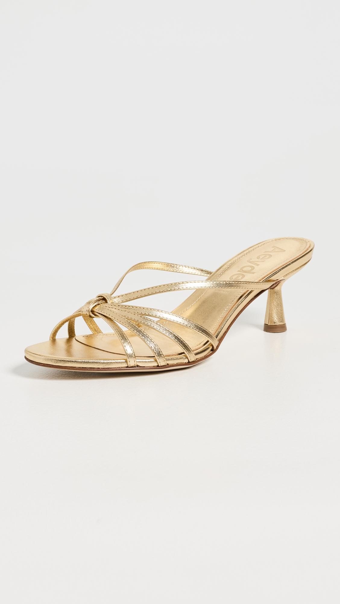 Abby Laminated Nappa Leather Gold Sandals by AEYDE