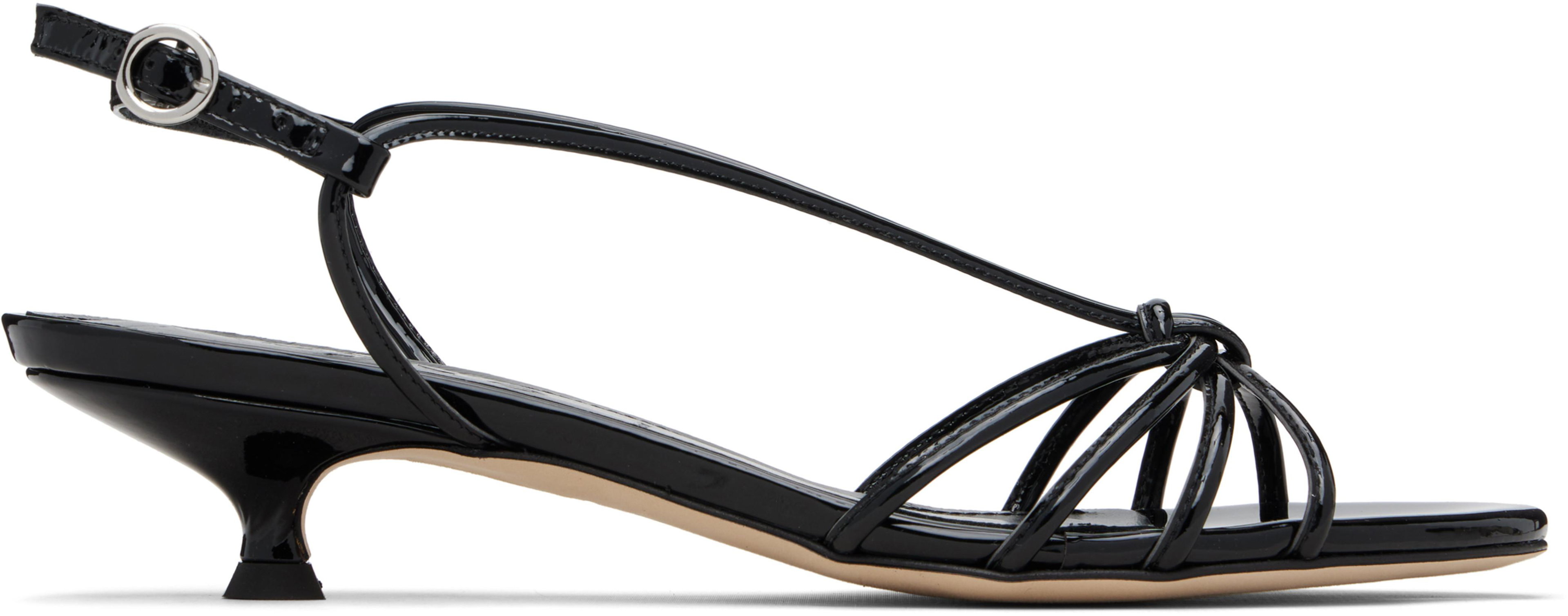 Black Amara Patent Leather Heeled Sandals by AEYDE