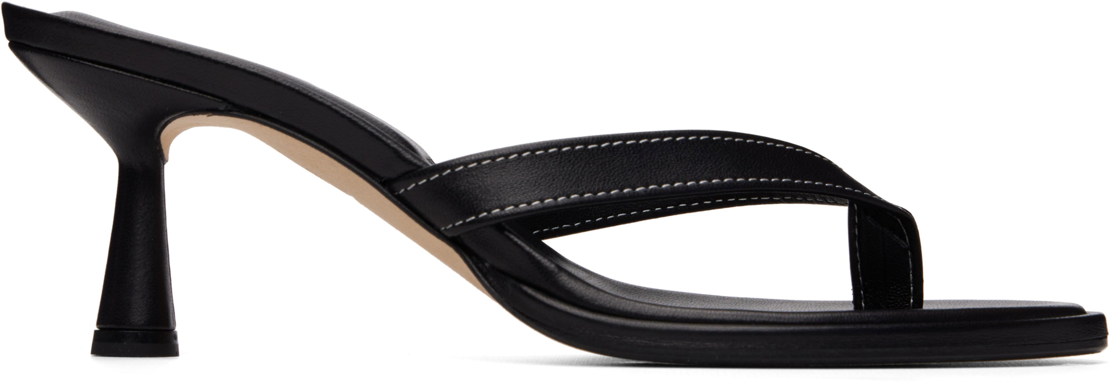 Black Daphne Leather Thong Heeled Sandals by AEYDE