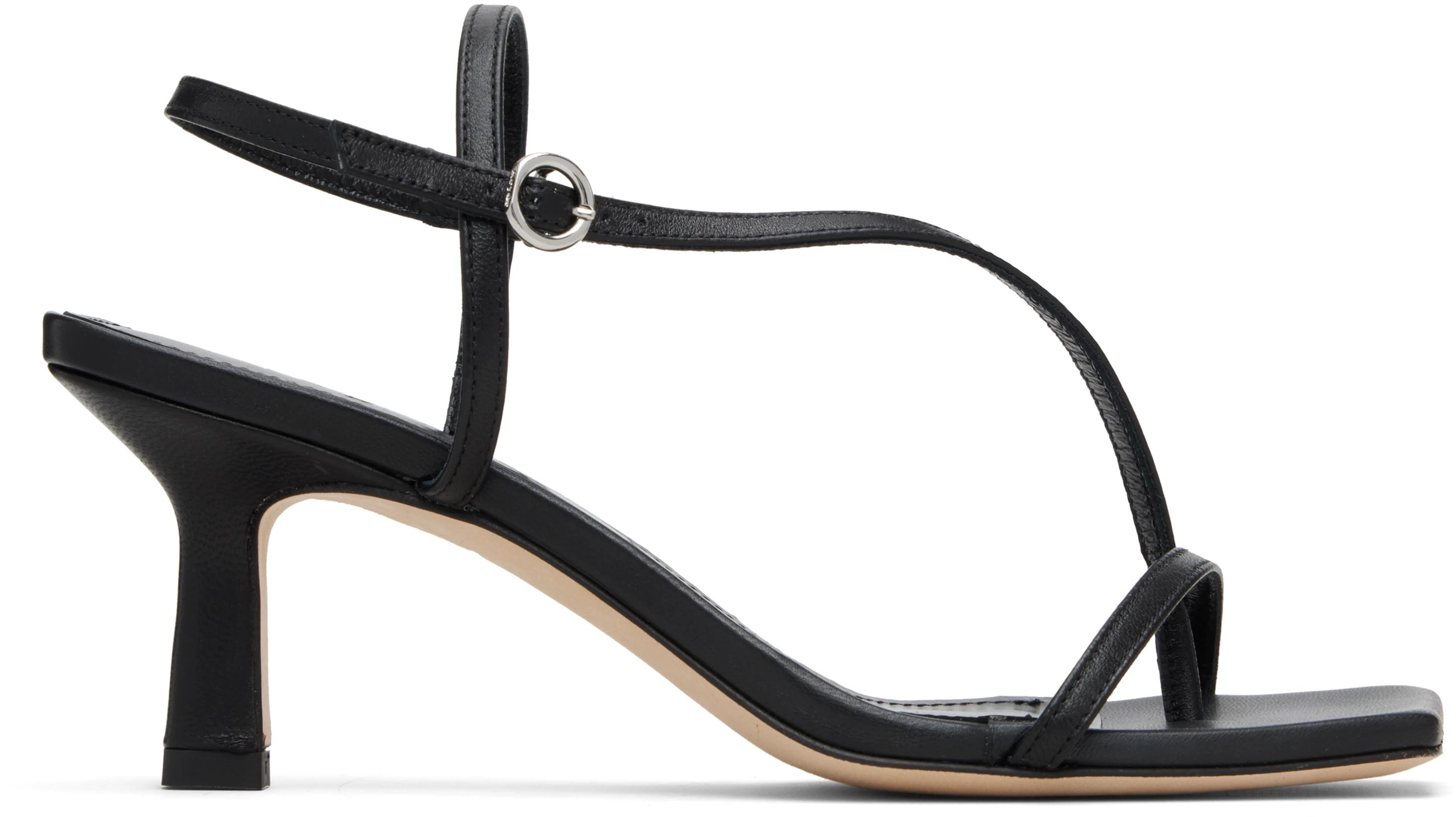 Black Elise Leather Toe-Post Heeled Sandals by AEYDE Black Elise Leather Toe-Post Heeled Sandals by AEYDE
