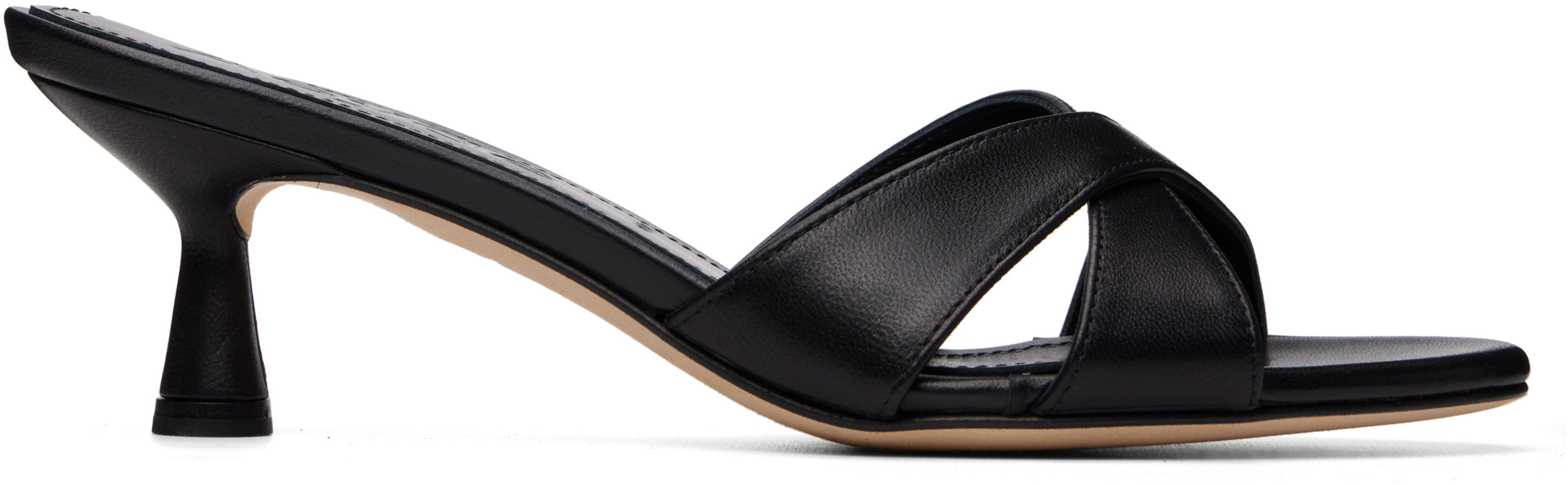 Black Vero Leather Mule Heeled Sandals by AEYDE