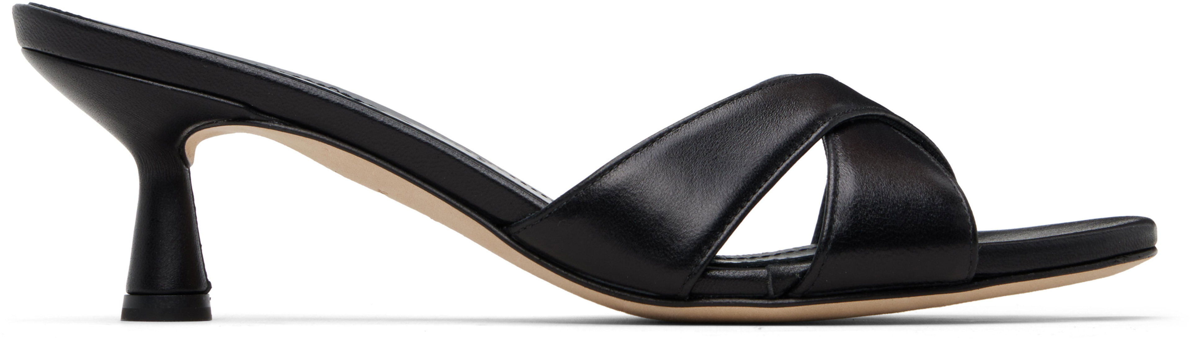 Black Vero Leather Mule Heeled Sandals by AEYDE