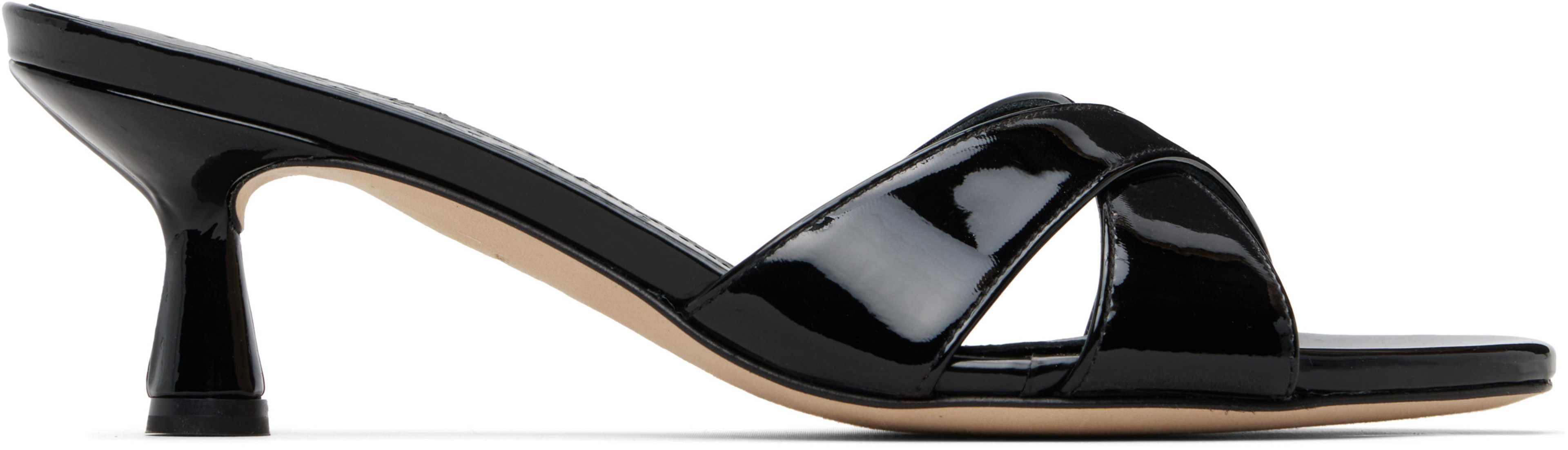 Black Vero Patent Leather Mule Heeled Sandals by AEYDE